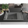 Mexen Elias granite sink 1-bowl with drainer and Aster kitchen tap, grey - 6511-71-73450-07-B