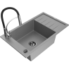 Mexen Elias 1-bowl granite kitchen sink with drainer and Aster kitchen faucet, gray - 6511-71-73450-07-B