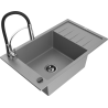 Mexen Elias granite kitchen sink 1-bowl with drainer and Aster kitchen faucet, gray - 6511-71-73450-07-B