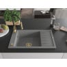 Mexen Elias 1-bowl granite sink with drainer and Aster kitchen faucet, gray - 6511-71-73450-57-G