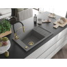 Mexen Elias granite sink 1-bowl with drainer and kitchen faucet Aster, gray - 6511-71-73450-57-G