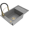 Mexen Elias 1-bowl granite sink with drainer and Aster kitchen faucet, gray - 6511-71-73450-57-G