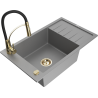 Mexen Elias 1-compartment granite sink with a drip tray and kitchen mixer tap Aster, Grey - 6511-71-73450-57-G