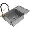 Mexen Elias 1-bowl granite sink with drainer and Aster kitchen faucet, gray - 6511-71-73450-57-B