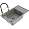Mexen Elias 1-compartment granite sink with a drip tray and kitchen mixer tap Aster, Grey - 6511-71-73450-57-B