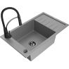 Mexen Elias 1-compartment granite sink with a drip tray and kitchen mixer tap Aster, Grey - 6511-71-73450-70-B