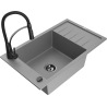 Mexen Elias single-bowl granite sink with drainer and kitchen faucet Aster, gray - 6511-71-73450-70-B