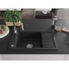 Mexen Elias 1-bowl granite sink with drainer and Aster kitchen faucet, black/silver metallic - 6511-73-73450-07