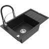 Mexen Elias 1-bowl granite sink with drainer and Aster kitchen faucet, black/silver metallic - 6511-73-73450-07