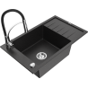 Mexen Elias 1-bowl granite sink with drainer and Aster kitchen tap, black/silver metallic - 6511-73-73450-07