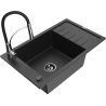 Mexen Elias 1-bowl granite sink with drainer and Aster kitchen tap, black/silver metallic - 6511-73-73450-07-B