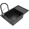 Mexen Elias 1-compartment granite sink with a drip tray and kitchen mixer tap Aster, Black/Silver metallic - 6511-73-73450-07-B