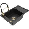 Mexen Elias 1-bowl granite sink with drainer and Aster kitchen tap, black/silver metallic - 6511-73-73450-57-G