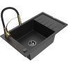 Mexen Elias 1-bowl granite sink with drainer and Aster kitchen tap, black/silver metallic - 6511-73-73450-57-B