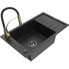 Mexen Elias 1-compartment granite sink with a drip tray and kitchen mixer tap Aster, Black/Silver metallic - 6511-73-73450-57-B