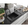 Mexen Elias 1-bowl granite sink with drainer and kitchen faucet Aster, black/silver metallic - 6511-73-73450-70-B