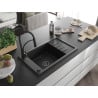 Mexen Elias 1-compartment granite sink with a drip tray and kitchen mixer tap Aster, Black/Silver metallic - 6511-73-73450-70-B