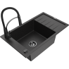 Mexen Elias granite sink 1-bowl with drainer and kitchen faucet Aster, black/silver metallic - 6511-73-73450-70-B