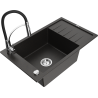 Mexen Elias granite kitchen sink 1-bowl with drainer and kitchen faucet Aster, black/gold metallic - 6511-75-73450-70