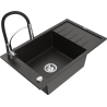 Mexen Elias granite sink 1-bowl with drainer and Aster kitchen faucet, black/gold metallic - 6511-75-73450-70