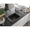 Mexen Elias 1-compartment granite sink with a drip tray and kitchen mixer tap Aster, Black/Gold metallic - 6511-75-73450-07-B