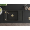 Mexen Elias granite sink 1-bowl with drainer and Aster kitchen faucet, black/gold metallic - 6511-75-73450-57-G