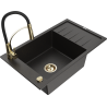 Mexen Elias 1-compartment granite sink with a drip tray and kitchen mixer tap Aster, Black/Gold metallic - 6511-75-73450-57-G