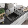 Mexen Elias 1-compartment granite sink with a drip tray and kitchen mixer tap Aster, Black/Gold metallic - 6511-75-73450-57-B
