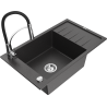 Mexen Elias 1-compartment granite sink with a drip tray and kitchen mixer tap Aster, spotted black - 6511-76-73450-07