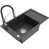 Mexen Elias granite sink 1-bowl with drainer and kitchen faucet Aster, black speckled - 6511-76-73450-07