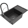 Mexen Elias 1-bowl granite sink with drainer and kitchen faucet Aster, black speckled - 6511-76-73450-07-B