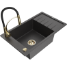 Mexen Elias 1-bowl granite sink with drainer and Aster kitchen tap, black speckled - 6511-76-73450-57-G