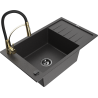 Mexen Elias 1-compartment granite sink with a drip tray and kitchen mixer tap Aster, spotted black - 6511-76-73450-57-B