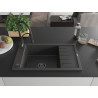 Mexen Elias granite kitchen sink 1-bowl with drainer and Aster kitchen faucet, speckled black - 6511-76-73450-70-B