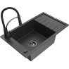 Mexen Elias 1-bowl granite kitchen sink with drainer and Aster kitchen tap, black speckled - 6511-76-73450-70-B