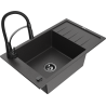 Mexen Elias granite kitchen sink 1-bowl with drainer and Aster kitchen faucet, speckled black - 6511-76-73450-70-B