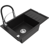 Mexen Elias 1-compartment granite sink with a drip tray and kitchen mixer tap Aster, Black - 6511-77-73450-07