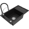 Mexen Elias granite sink 1-bowl with drainer and Aster kitchen tap, black - 6511-77-73450-07