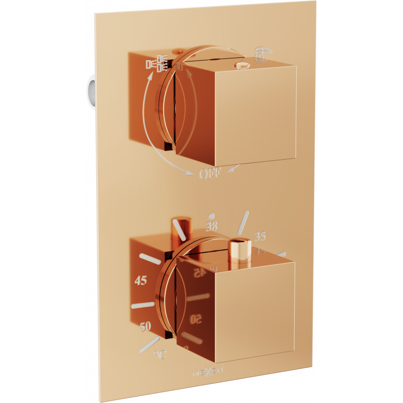 Mexen Cube 2-outlet thermostatic bathtub and shower mixer tap, Rose gold - 77502-60