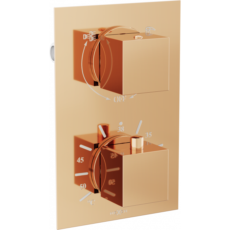 Mexen Cube thermostatic bathtub-shower 2-outlet faucet, rose gold - 77502-60