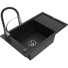 Mexen Elias 1-bowl Granite Sink with Drainer and Aster Kitchen Faucet, Black - 6511-77-73450-07-B