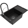 Mexen Elias 1-compartment granite sink with a drip tray and kitchen mixer tap Aster, Black - 6511-77-73450-07-B