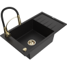 Mexen Elias granite kitchen sink 1-bowl with drainer and Aster kitchen tap, black - 6511-77-73450-57-G