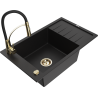 Mexen Elias granite kitchen sink with one bowl, drainer, and Aster kitchen faucet, black - 6511-77-73450-57-G