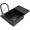 Mexen Elias granite kitchen sink with one basin, drainer, and Aster faucet, black - 6511-77-73450-57-B