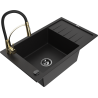 Mexen Elias granite sink 1-bowl with drainer and kitchen faucet Aster, black - 6511-77-73450-57-B