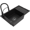 Mexen Elias single-bowl granite sink with drainer and Aster kitchen tap, black - 6511-77-73450-70-B