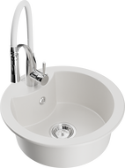 Mexen Diego 1-bowl granite sink with Aster kitchen tap, white - 6512-20-73450-02