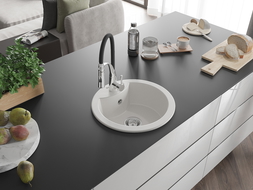 Mexen Diego 1-compartment granite sink with a kitchen mixer tap Aster, White - 6512-20-73450-07