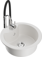 Mexen Diego 1-bowl granite sink with Aster kitchen faucet, white - 6512-20-73450-07
